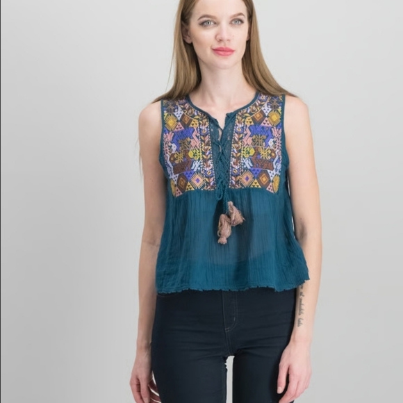 Free People Tops - Free People LOHRI Embroidered Tassel Top